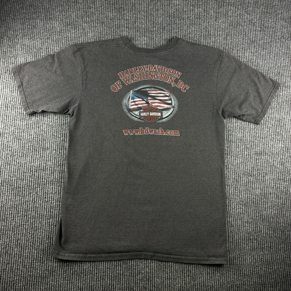 Harley Davidson Washington DC Graphic Pocket T-Shirt Mens XL Gray American Flag
